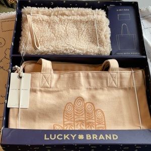 Lucky Brand Peace Macademia Tote with faux shearling Pouch, NWT